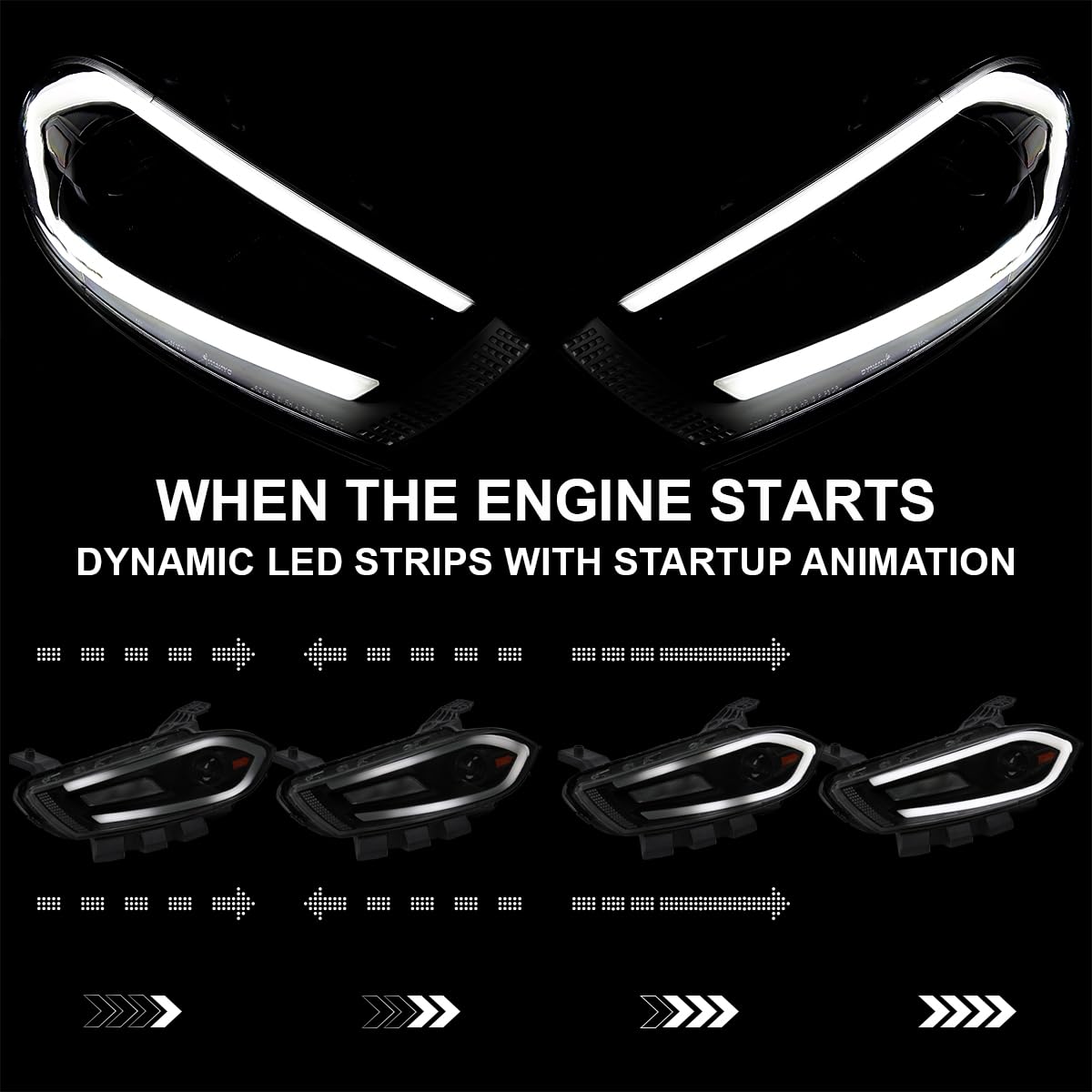 Black Smoke SPEC-D TUNING Projector Headlights w/Switchback Sequential LED Signal Tube and Startup Animation Compatible with 2013-2016 Dodge Dart, Left + Right Pair Headlamps Assembly