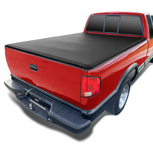 Soft Quad Fold Tonneau Cover Spec-D Tuning Compatible with 1994-2003 Chevy S10, 1994-2003 GMC S15 Sonoma 72" 6FT Standard Bed