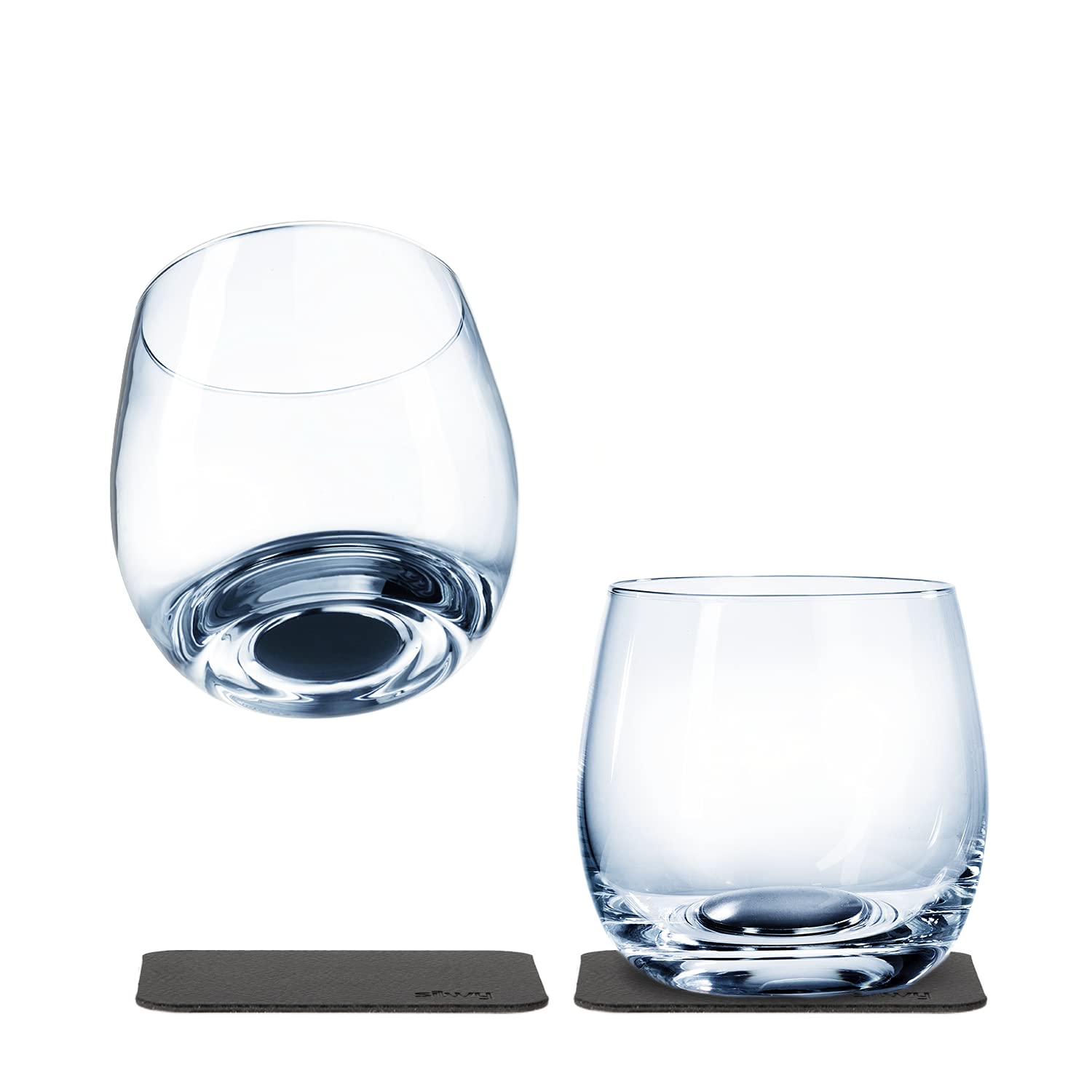 silwy® Magnetic Glasses Crystal with Perfectly Integrated Magnets Including Metal Nano Gel Pads - Non-Slip Camping Glasses, Boat and Yacht Accessories (Whisky // 0.25 l // Set of 2)