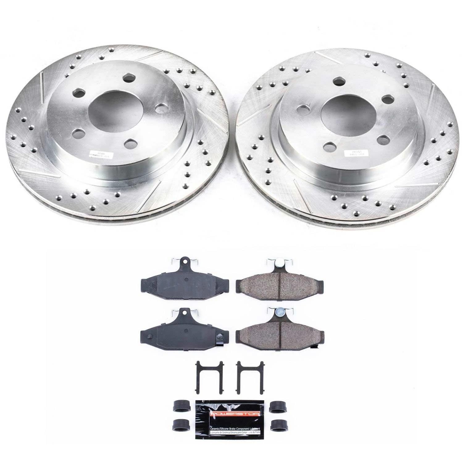 Power Stop K1531 Z23 Carbon Fiber Brake Pads with Drilled & Slotted Brake Rotors Kit For Chevrolet Camaro 1993-1997, Pontiac Firebird 1993-1997 [Model Specific]