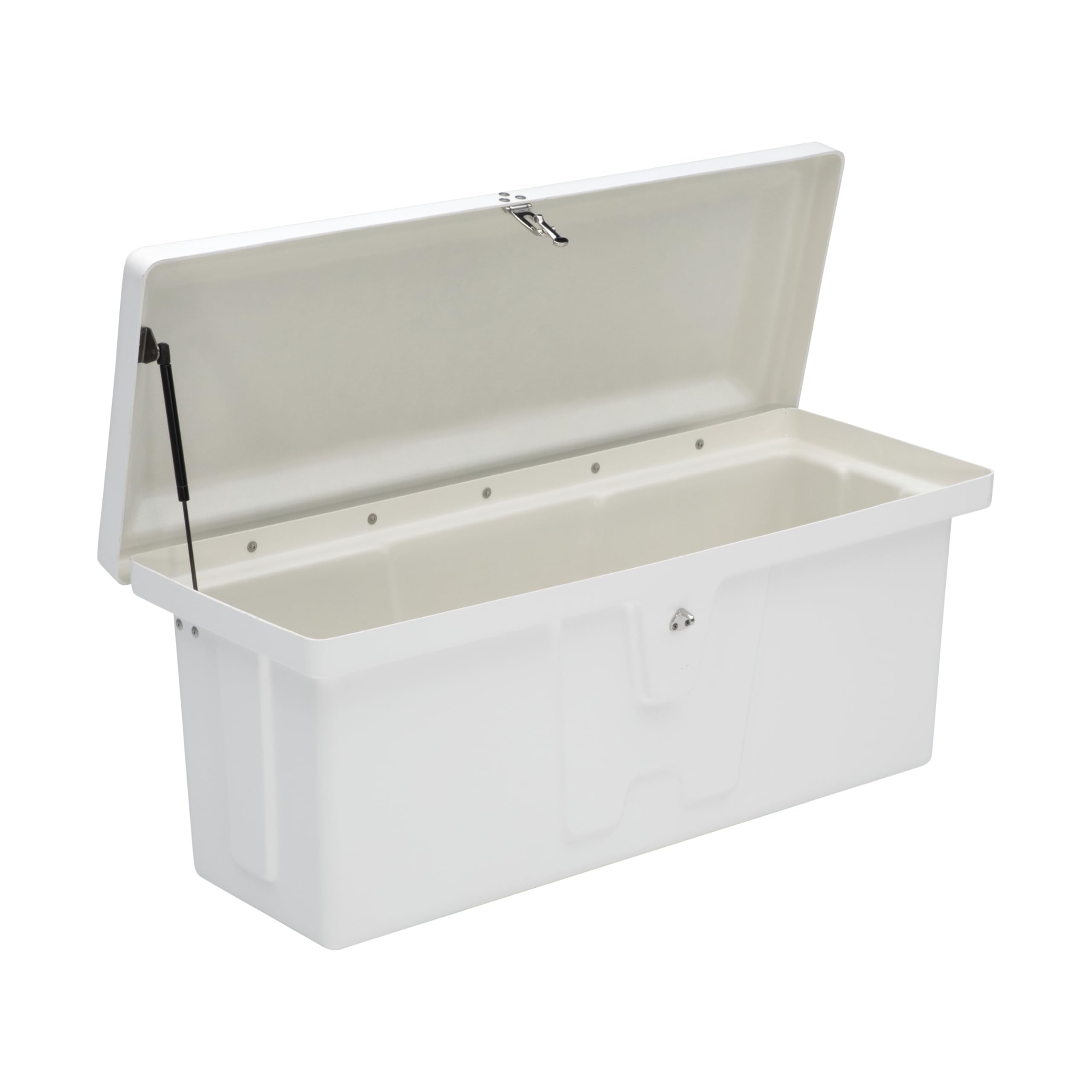 Stow 'N Go TAYLOR MADE PRODUCTS Low-Profile Fiberglass Dock Box, White (18" H x 48" W x 20" D) – Fiberglass construction, UV gelcoat finish, stainless steel lockable latch and hardware – 2020108647