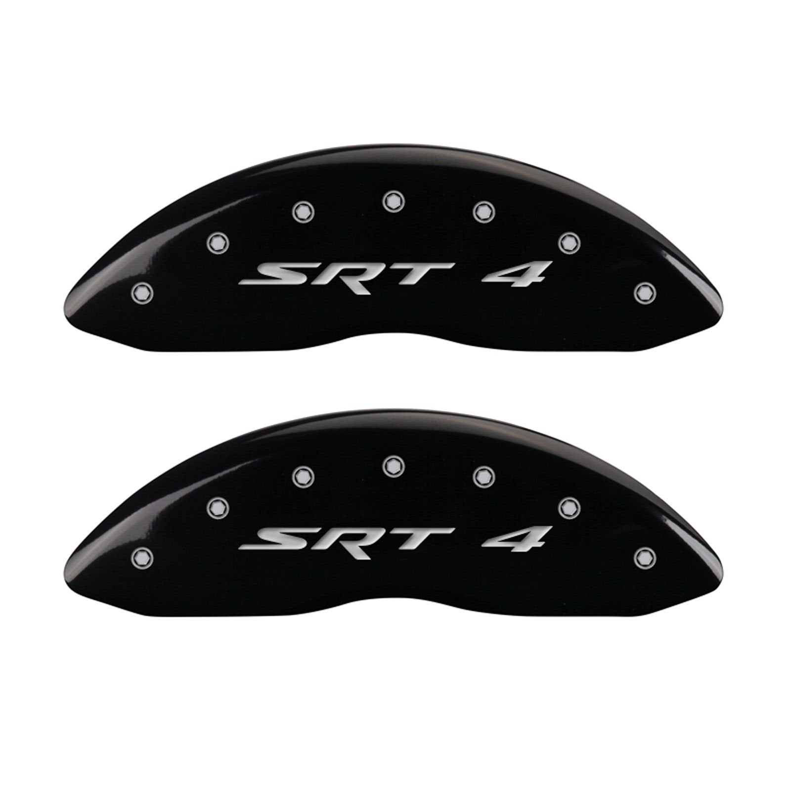 MGP Caliper Covers 'SRT44' 12192SSR4BK Engraved Caliper Cover with Black Powder Coat Finish and Silver Characters, (Set of 4)