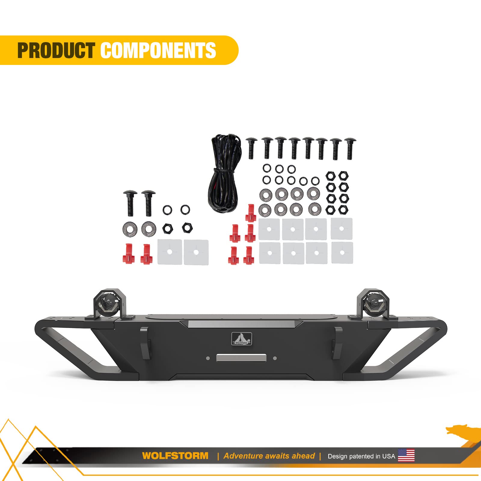 WOLFSTORM Front Bumper Fit for 2018-2026 Jeep Wrangler JL/JLU with LED Fog Light Design Include, 2019-2026 Jeep Gladiator JT Pickup Replacement Accessories