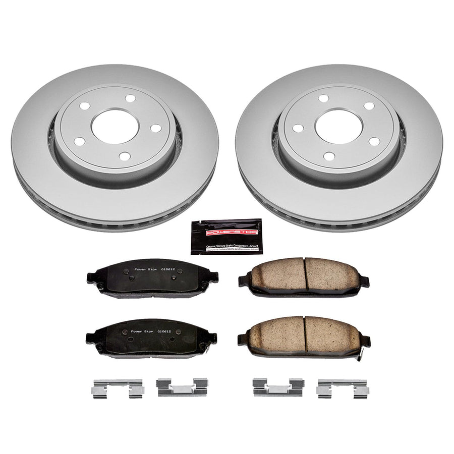 Power Stop Coated Brake Rotor & CRK2219 Ceramic Brake Pads- front For Jeep Commander 2006-2010, Jeep Grand Cherokee 2005-2010 [Model Specific]