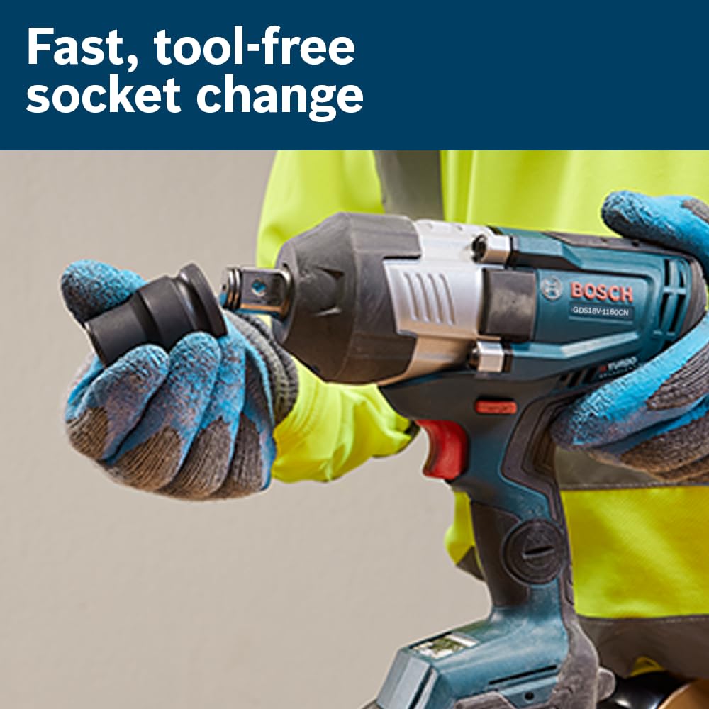 PROFACTOR™ BOSCH GDS18V-1180CB28 18V Connected-Ready 3/4 In. High Torque Impact Wrench Kit with Friction Ring and Thru-Hole and (2) CORE18V® 8 Ah Batteries