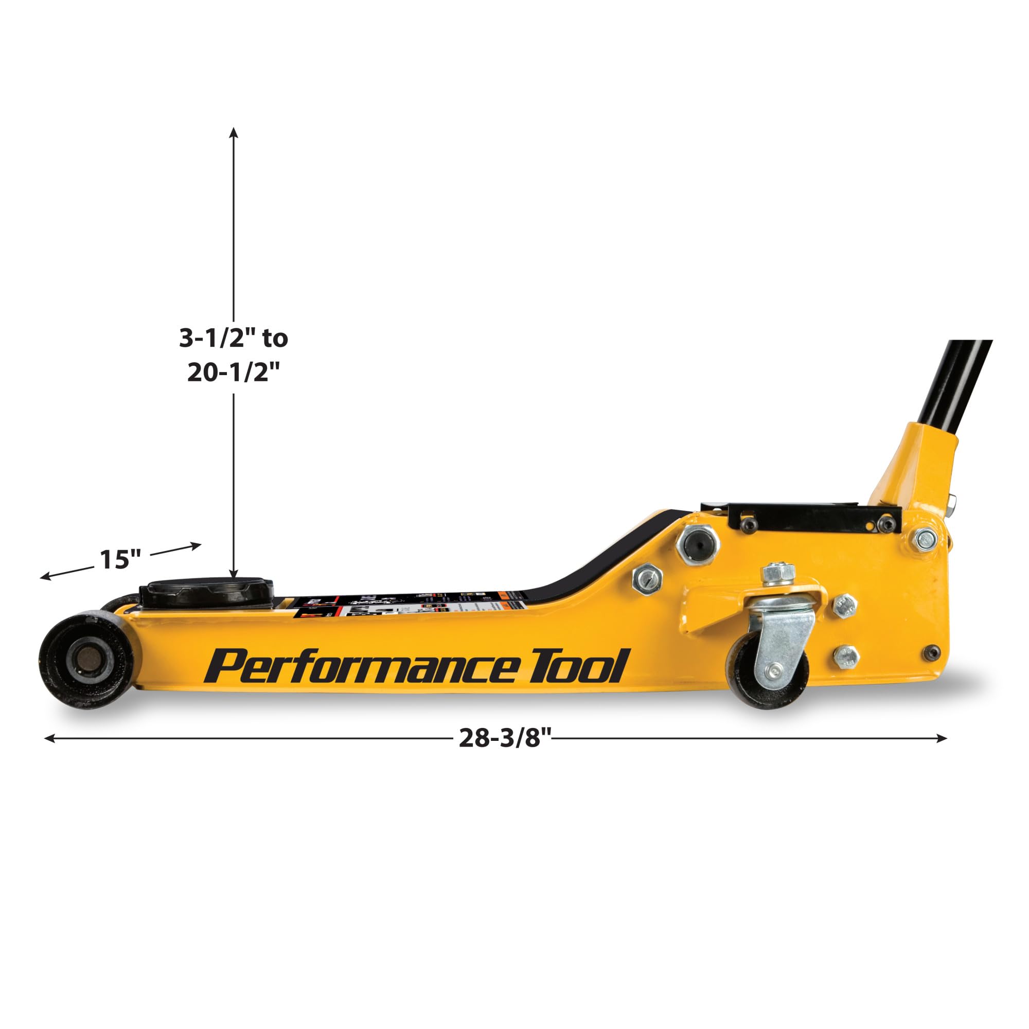 W1645 Performance Tool Low-Profile Professional Swiveling Floor Jack, 3.5-Ton Capacity, Lift Range 3-1/2-Inch to 20-1/2-Inch