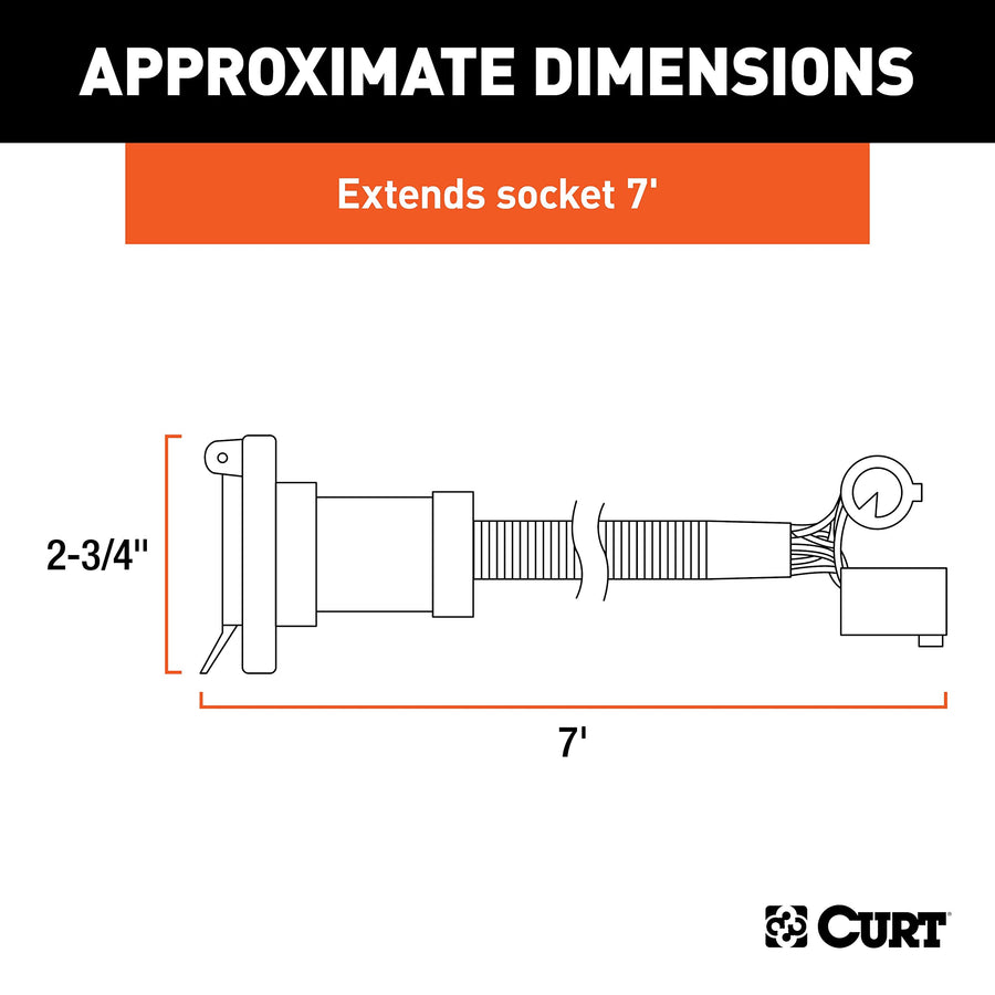 CURT 7-Foot Vehicle-Side Truck Bed 7-Pin Trailer Wiring Harness Extension, Select F-150, F-250, F-350 Super Duty Ford