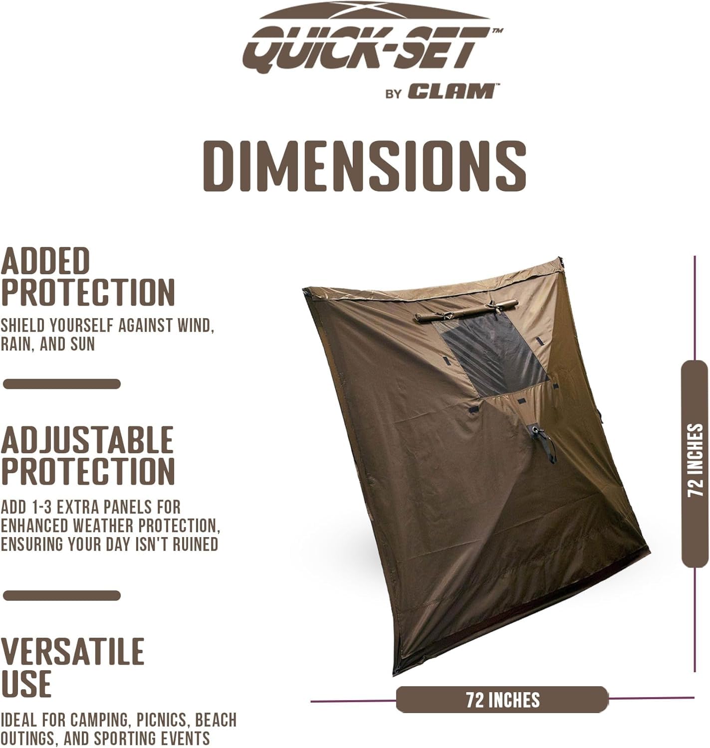 CLAM Quick-Set Wind and Sun Panel Attachment for Sport Escape Screen Shelter Canopy Tent with Carrying Bag, Accessory Only, Brown (3 Pack)