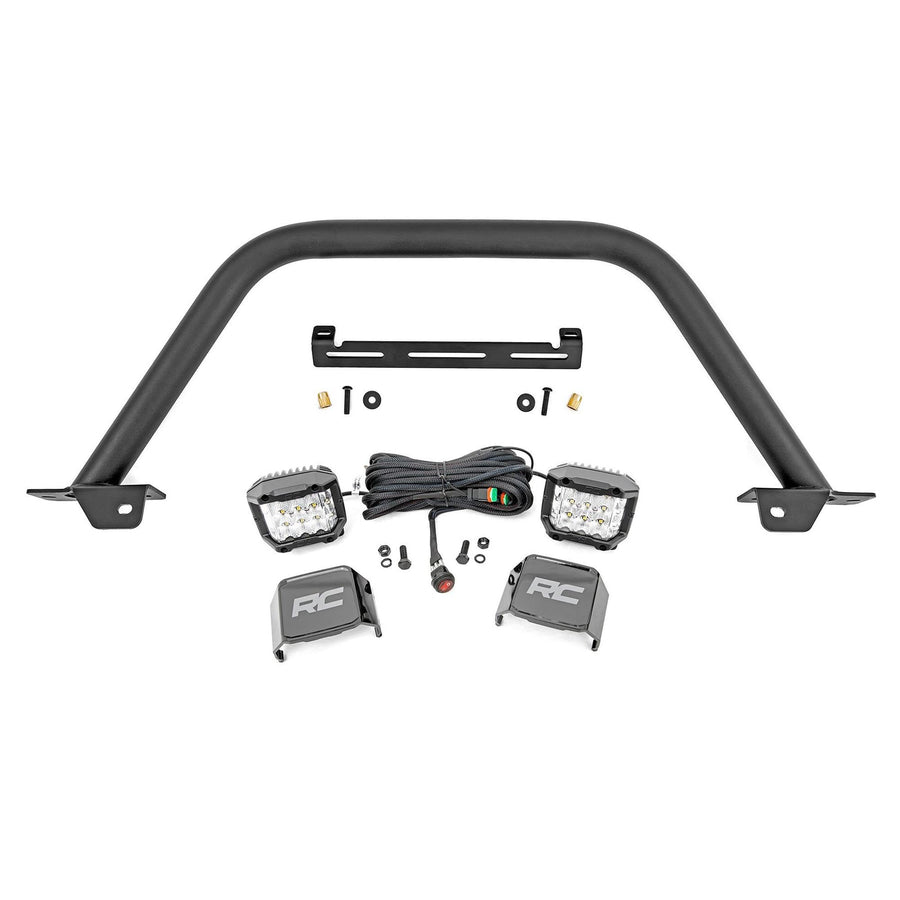 Rough Country Bull Bar Safari with Dual 3" Wide Angle LED Light for Ford Bronco (2021-2025) - 2" Tubular Bar with (2) 3-inch Wide-Beam LED Lights
