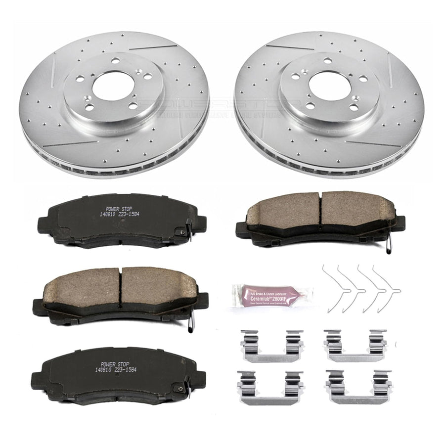 Power Stop K5939 Z23 Carbon Fiber Brake Pads with Drilled & Slotted Brake Rotors Kit For Honda Ridgeline 2012-2014 [Model Specific]