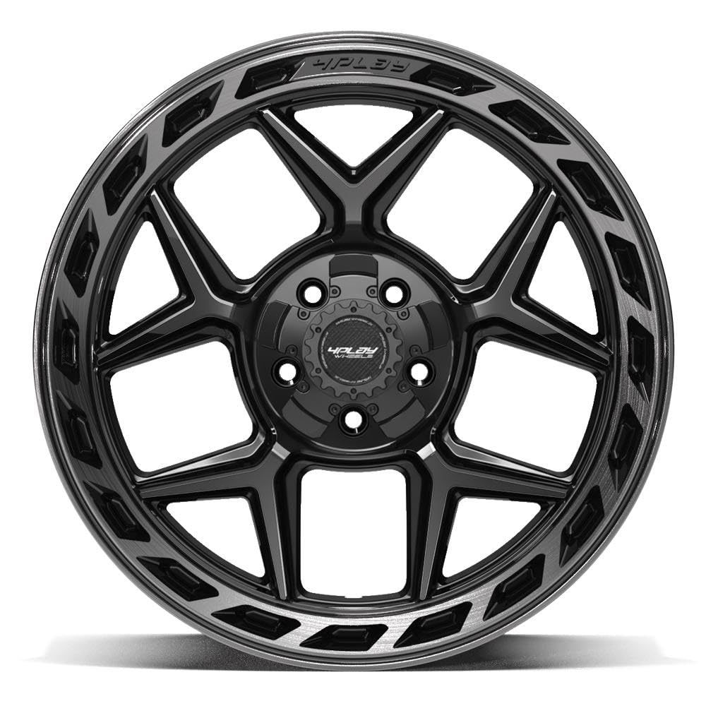 4PLAY 20 Inch Wheels 4P55 Rim Fits 5x127 & 5x139.7 20x10 Gloss Black Brushed with Tinted Clear (1)