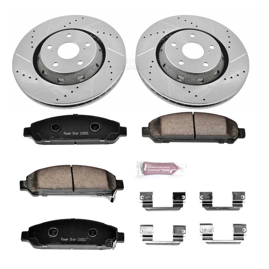 Power Stop K5865 Z23 Carbon Fiber Brake Pads with Drilled & Slotted Brake Rotors Kit For Toyota Venza 2009-2016 [Model Specific]