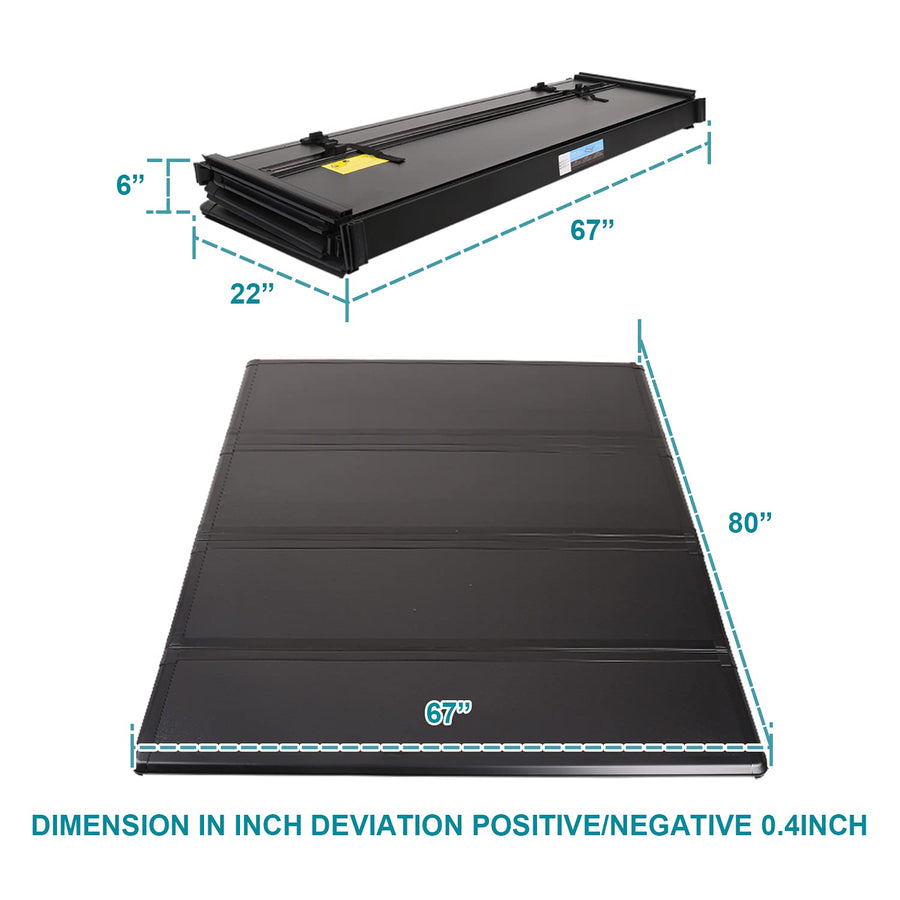 Hard Quad Fold Tonneau Cover Spec-D Tuning Compatible with Toyota Tundra Sr5 Dbc Single Cab 6'-5" Short Bed 2016-2019
