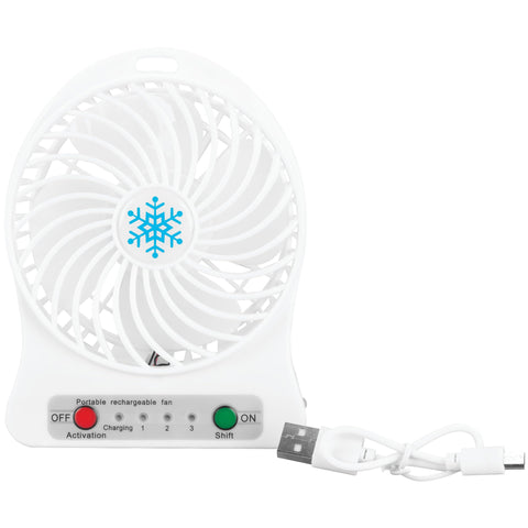 3-Speed Performance Tool 1540 Li-Ion Mini Desk/Travel Fan, Rechargeable, Side Flashlight, White