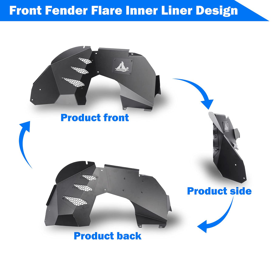 Front Fender Flares WOLFSTORM Liners for 2018-2026 Jeep Wrangler JL/JLU,2 PCS Steel Inner Front Fender Flares Liner Compatible for 2018-2026 Jeep Wrangler JL & JLU,Black