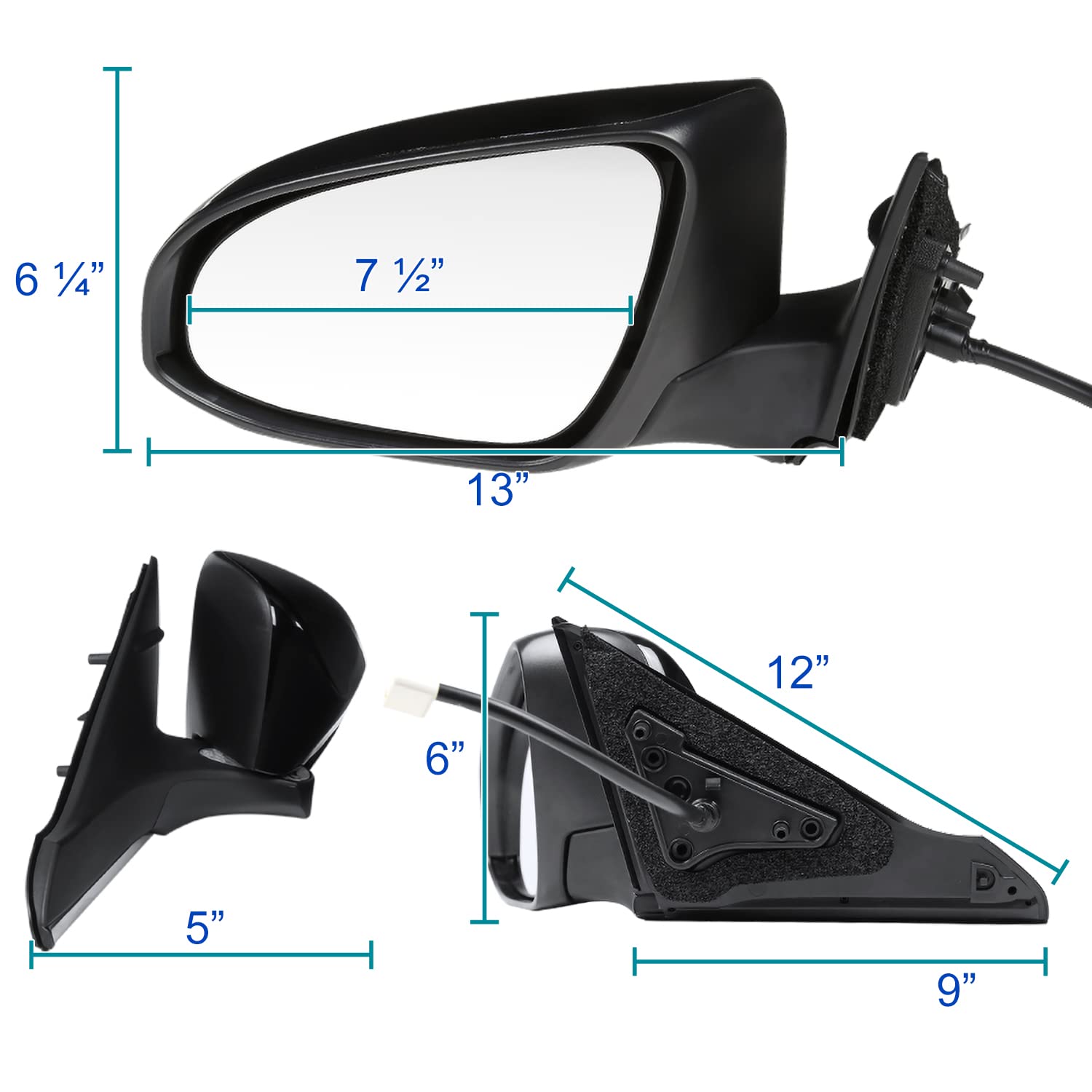 5-Pin Black Power Heated Fold Spec-D Tuning 1PC Left Driver Side Mirror Compatible with 2015-2018 Toyota Camry