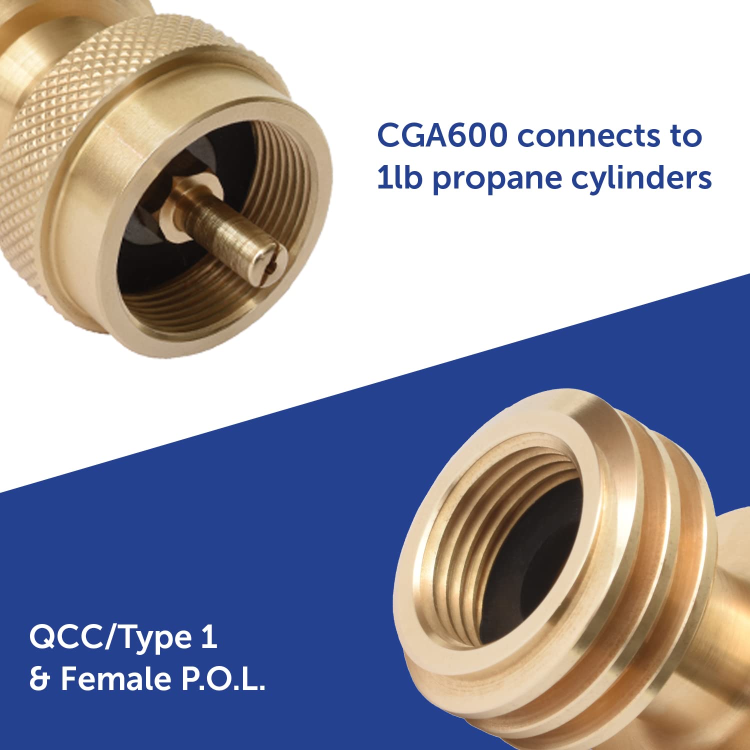 Propane Tank Adapter Flame King, 20lb to 1lb Converter, Hook Up Small Propane Cylinders when 20lb Ran Out, Solid Brass