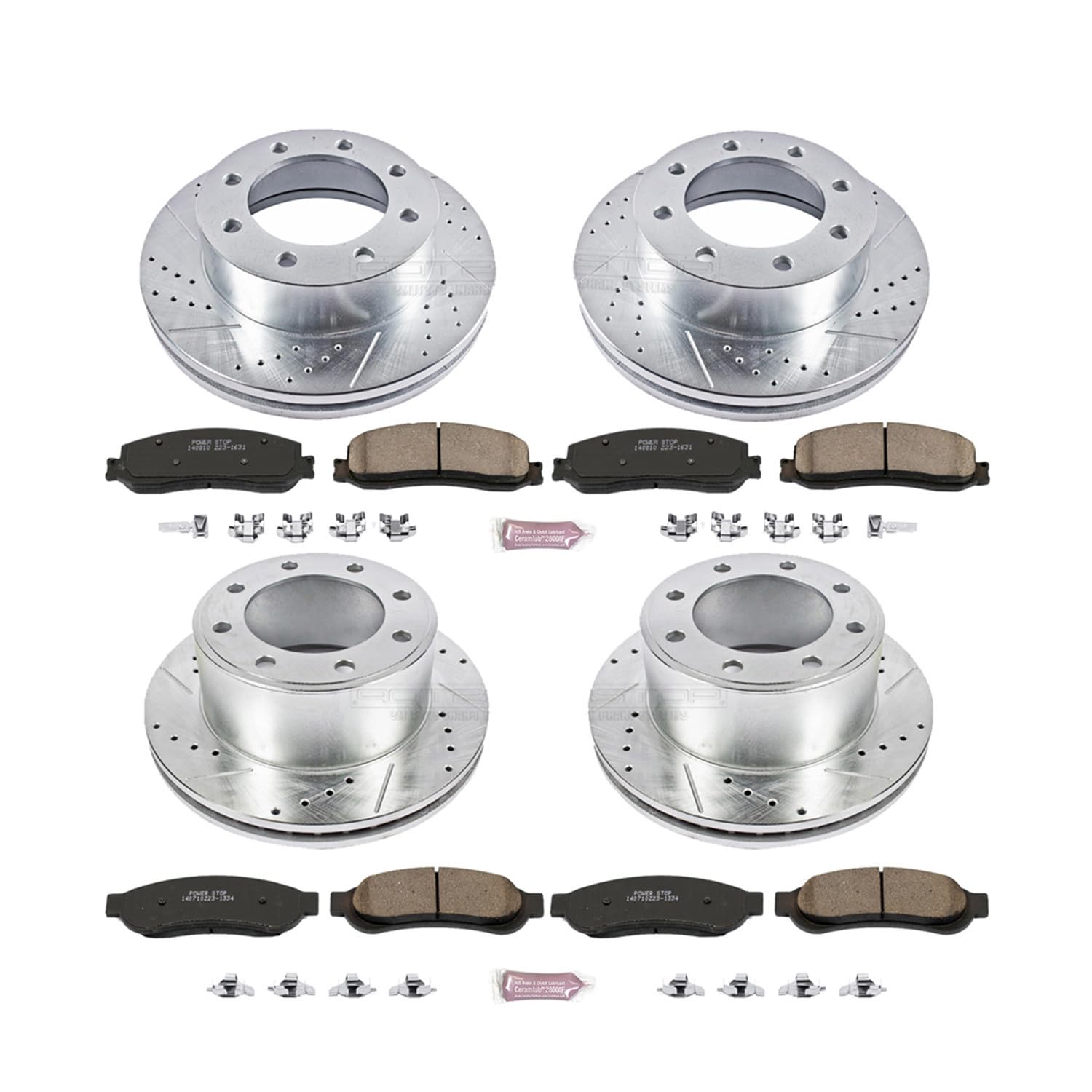 Power Stop K6547 Z23 Carbon Fiber Brake Pads Front and Rear with Drilled & Slotted Brake Rotors Kit For Ford F-250 Super Duty 2012, Ford F-350 Super Duty 2012 [Model Specific]