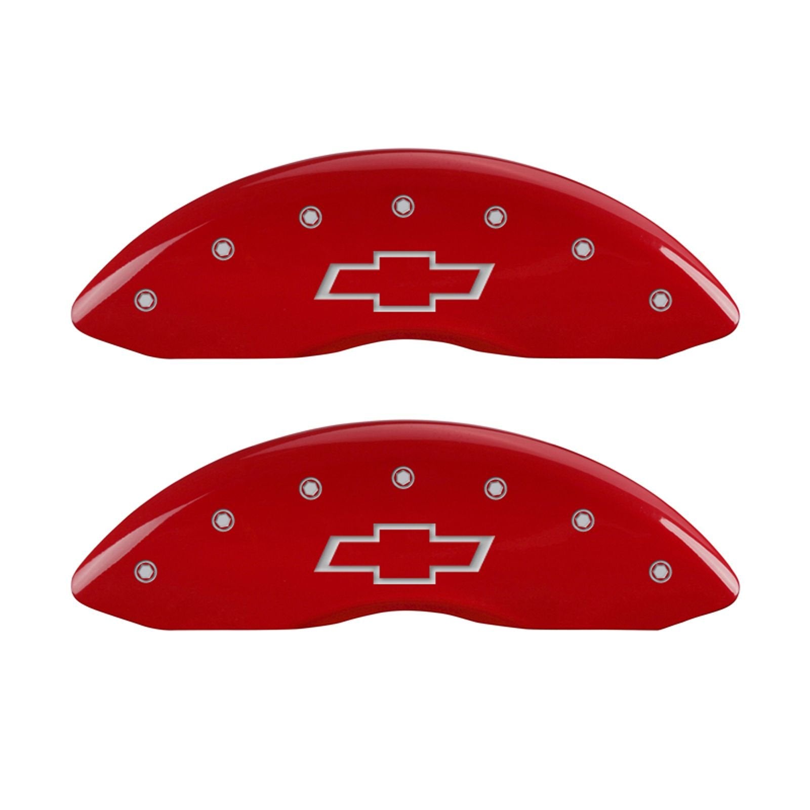 MGP Caliper Covers Set of 4 14243SBOWRD, Engraved Front and Rear: Bowtie, Red Powder Coat Finish, Silver Characters