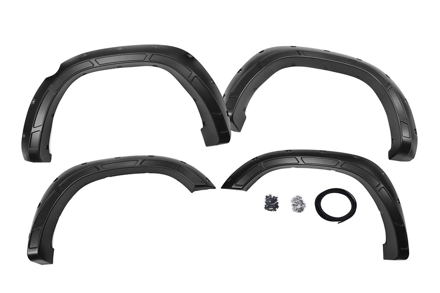 Defender Fender Flares Rough Country for Ram 1500 (2019-2024) - 2" Extra Tire Coverage, Durable ABS Plastic, UV-Resistant ABS, Flat Black (Set of 4)