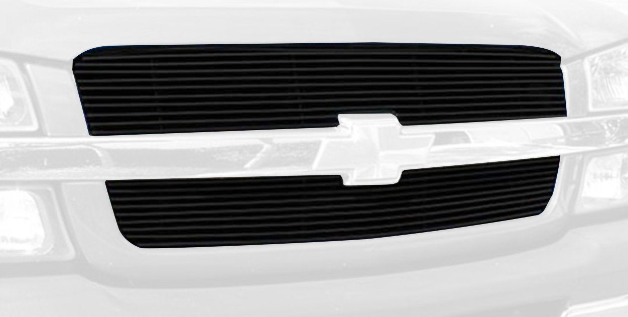 2003-2006 Chevrolet Avalanche, T-Rex Grilles 2003-2005 Silverado 1500, 2003-2004 HD Billet Grille Overlay/Bolt On & Insert - 2 Pc 10, 9 Bars - All Black - Pt # 21100B