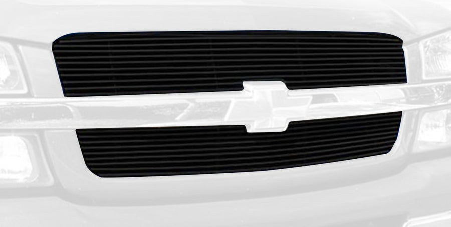 2003-2006 Chevrolet Avalanche, T-Rex Grilles 2003-2005 Silverado 1500, 2003-2004 HD Billet Grille Overlay/Bolt On & Insert - 2 Pc 10, 9 Bars - All Black - Pt # 21100B