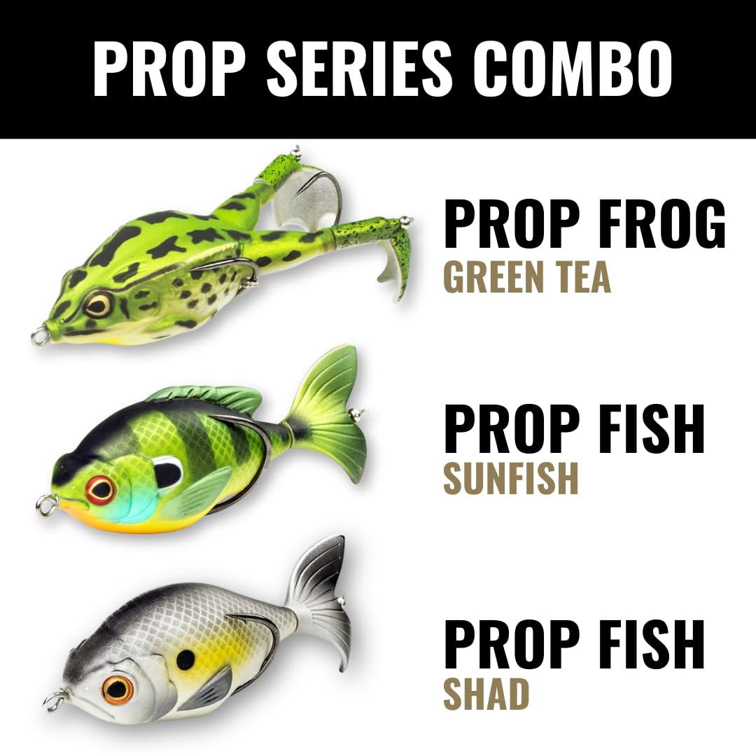 Bass Fishing Lures LUNKERHUNT Kit (3-Pack) - 2 Prop Fish Lures and 1 Prop Frog Lure | Best Topwater Fishing Bait, Weedless Hooks Hollow Realistic Body