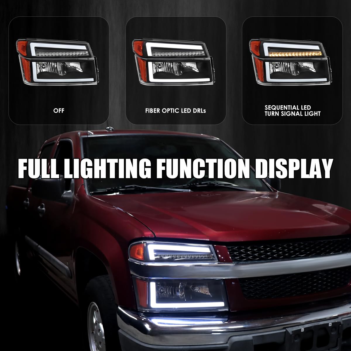 Black Headlights + Corner Lights w/LED Tube SPEC-D TUNING Compatible with 2004-2012 Chevy Colorado, GMC Canyon Left+Right Head Lamp Assembly