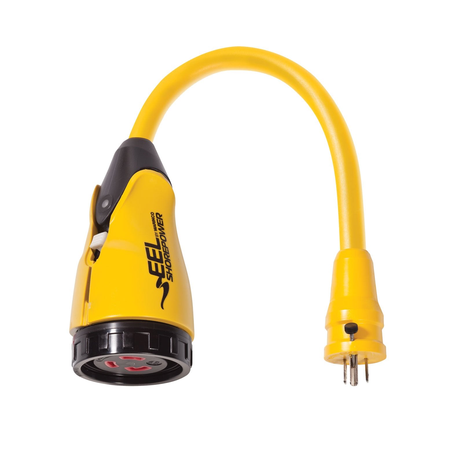 Marinco EEL P15-30 Pigtail Adapter, 15A 125V Male to 30A 125V Female, Straight Blade w/locking scrw, Locking w/Sealing Collar