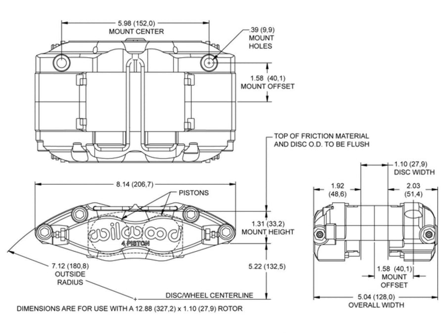 Caliper Wilwood Dynapro-13 Radial Mount, 4 Piston, Black 120-9749