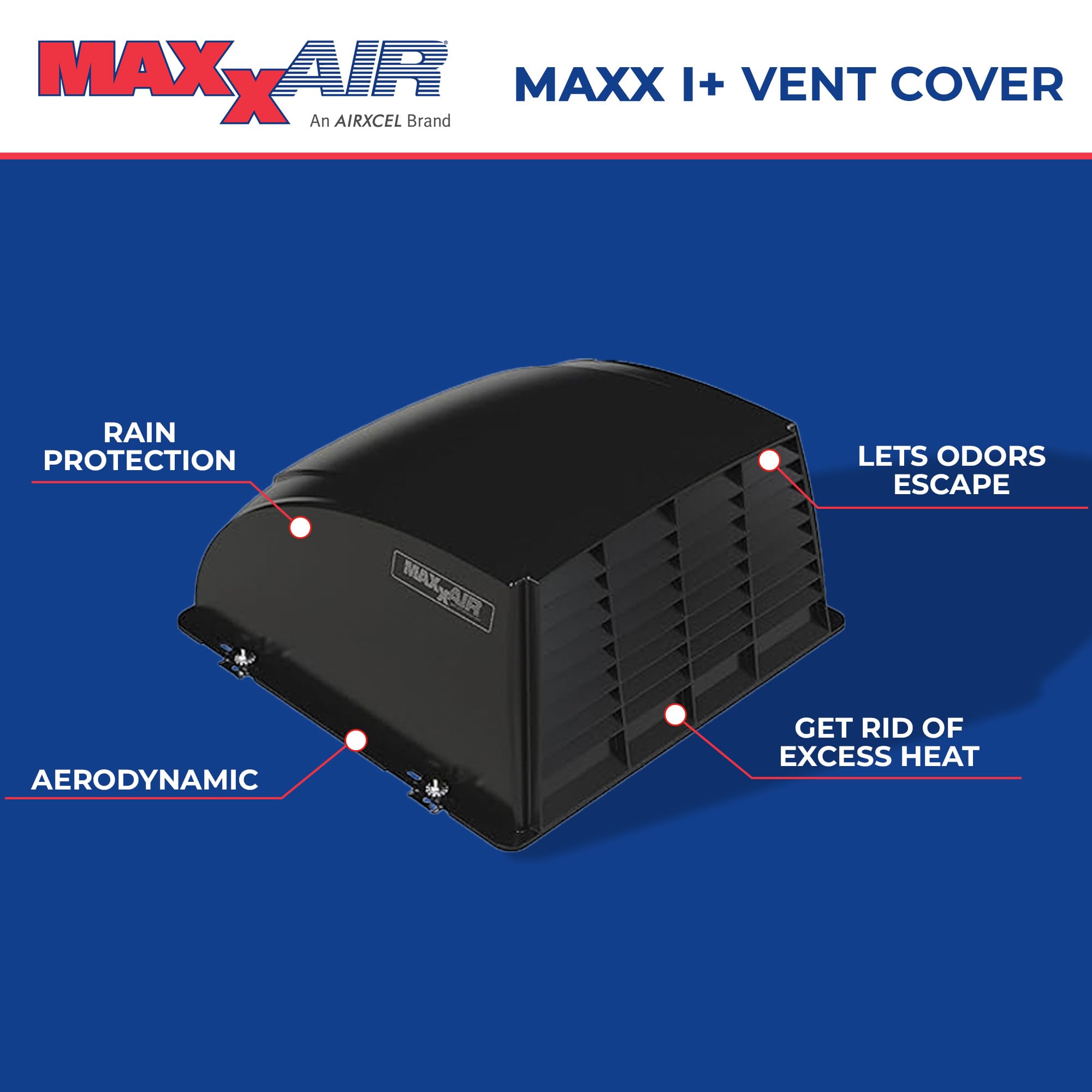 Maxx I+ Vent Cover MAXXAIR for RV Roof Vents - Sleek, Updated Design, Easy Installation, Zero-Leak Protection, Compatible with Many Popular Roof Vents, Black (00-933052)