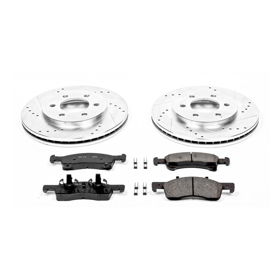 Power Stop K1933 Z23 Carbon Fiber Brake Pads Front with Drilled & Slotted Brake Rotors Kit For Ford Expedition 2002-2006, Lincoln Navigator 2003-2006 [Model Specific]