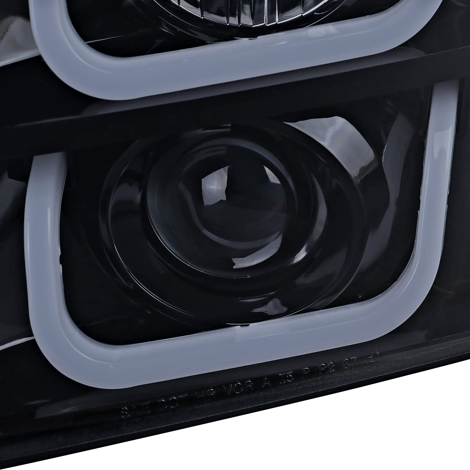 Glossy Black Smoke SPEC-D TUNING U-Shape Halo Projector Headlights Compatible with 2007-2014 GMC Yukon