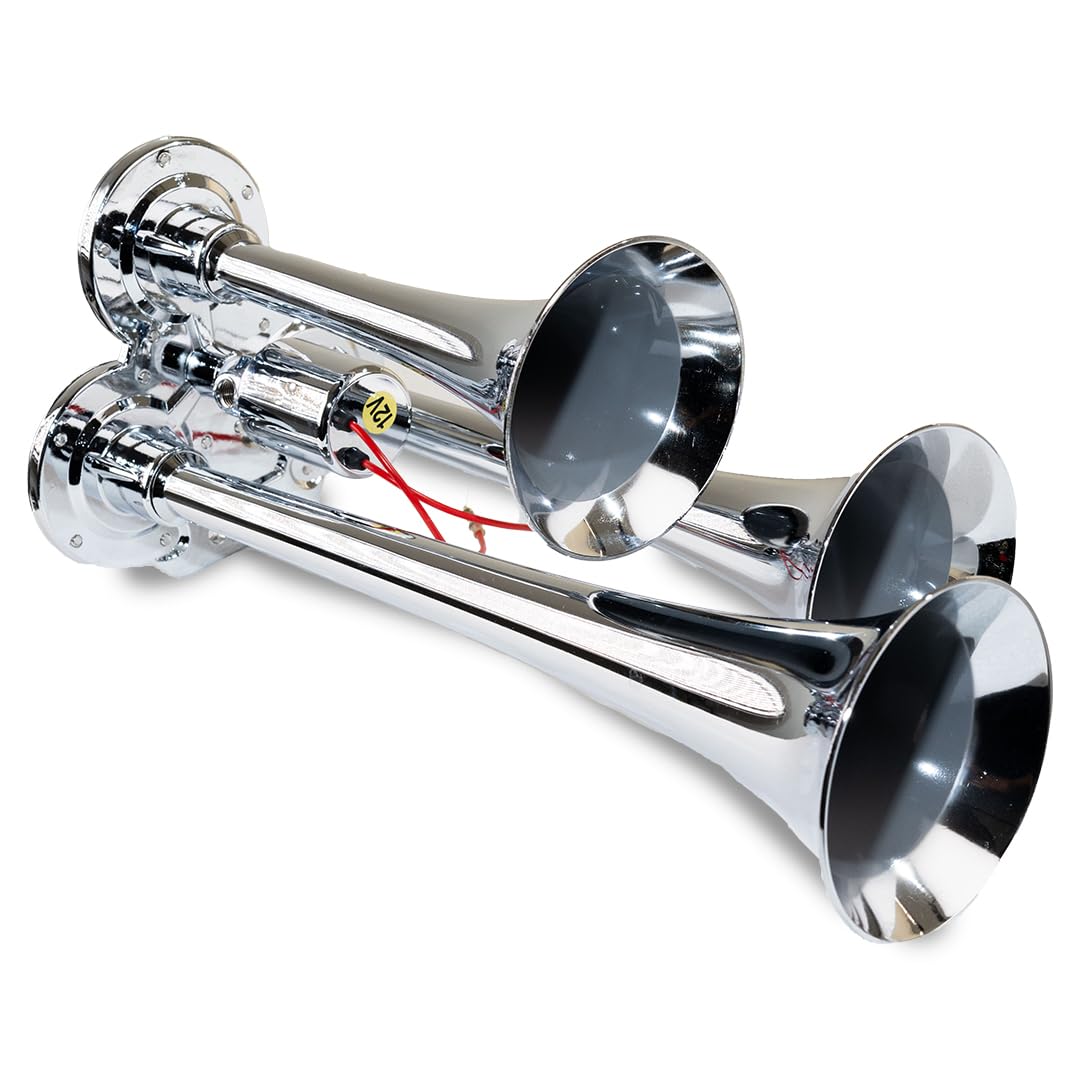 130 Mini Triple Train Horn Kleinn Air Horns - Chrome-Plated Zinc Alloy