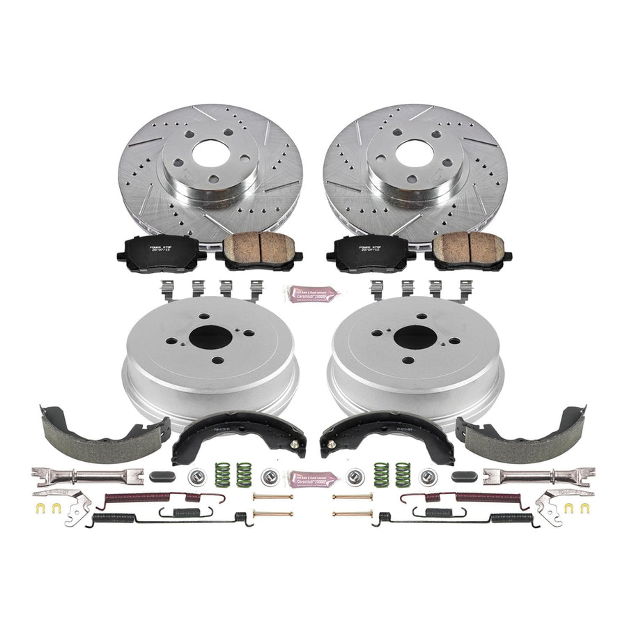 Power Stop K15220DK Z23 Carbon Fiber Brake Pads Front and Rear with Drilled & Slotted Brake Drums Kit For Pontiac Vibe 2003-2008, Toyota Matrix 2003-2008 [Model Specific]