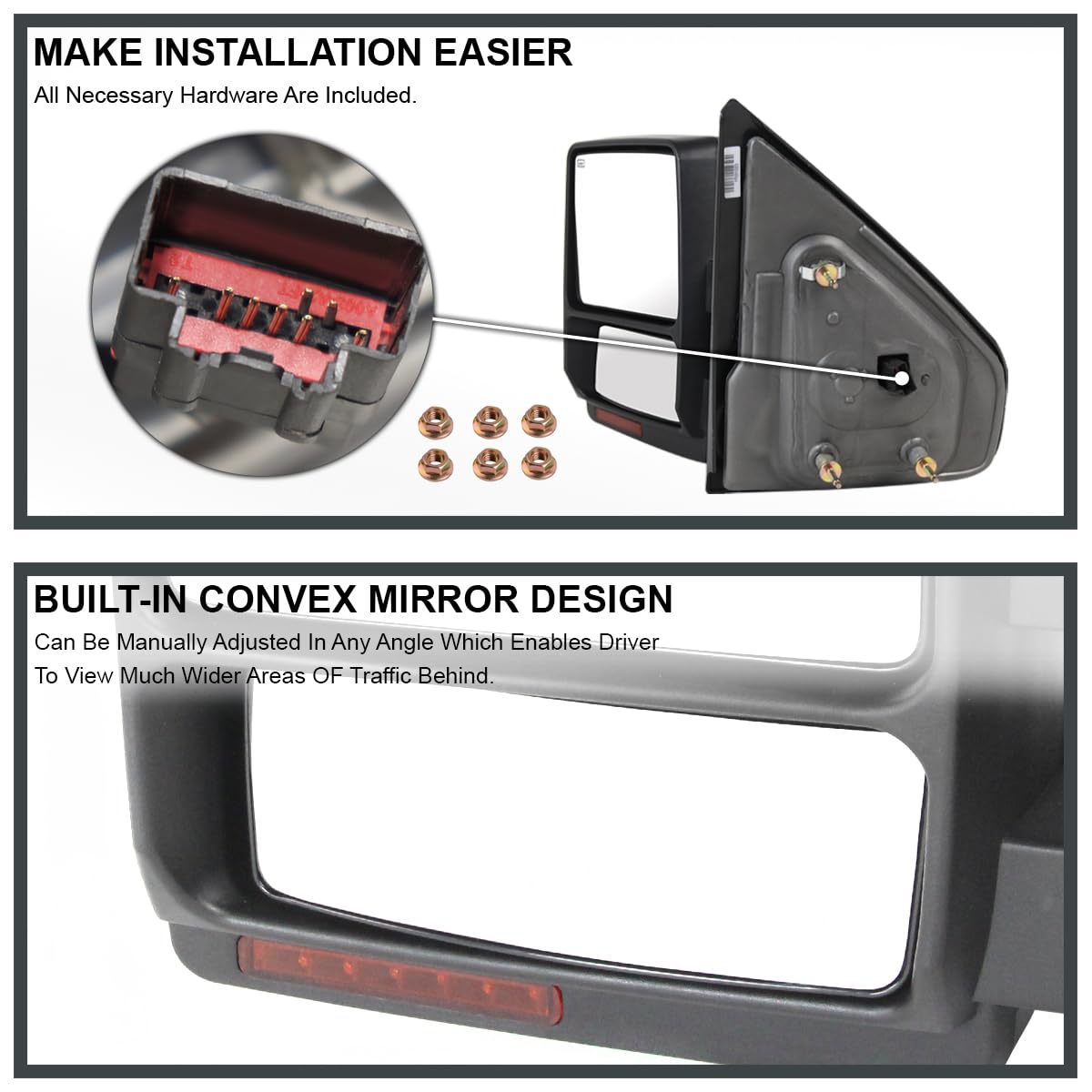 Power Spec-D Tuning Heated Towing Mirrors w/LED Puddle & Signal Compatible with 2007-2014 Ford F150 F-150 Pickup Left + Right Pair