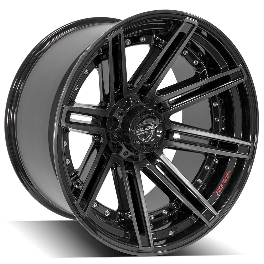 22 Inch 4PLAY Wheels 4P08 Rim Fits 6x135 & 6x139.7 22x12 Gloss Black Brushed with Tinted Clear (1)