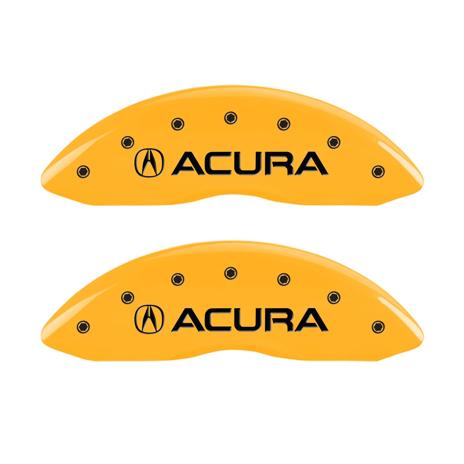Caliper Covers MGP 39011SMDXYL Yellow (Set of 4, Engraved Front: Acura - Engraved Rear: MDX, Yellow powder coat finish, black characters)
