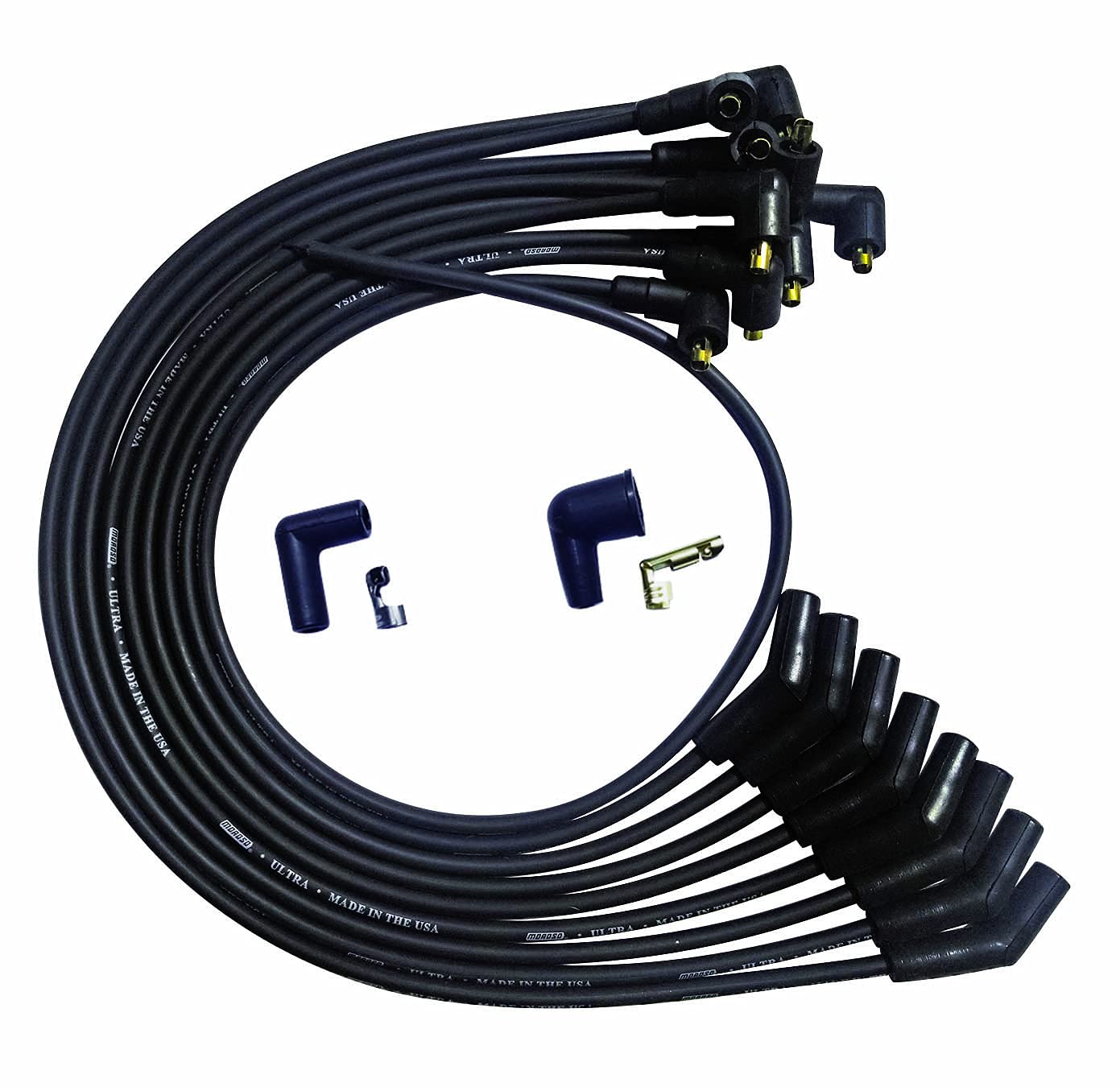 Moroso Ultra Series Black Spark Plug Wires, Ford 351W, 135 Degree Plug Ends, Non HEI Distributor
