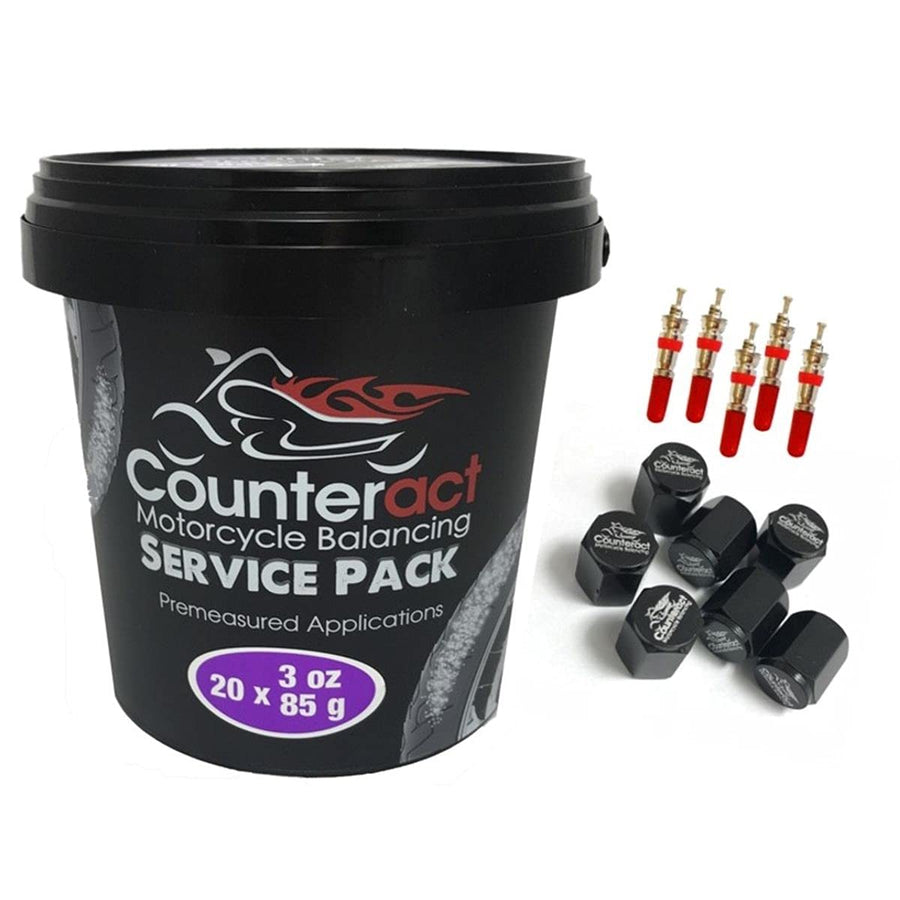 Counteract MKSP3 Motorcycle Tire/Wheel Balancing Bead Bucket Bulk Shop Service Pack - (20) 3oz Pre-Measured Bead Bags, (20) Vortex Valve Caps and Cores