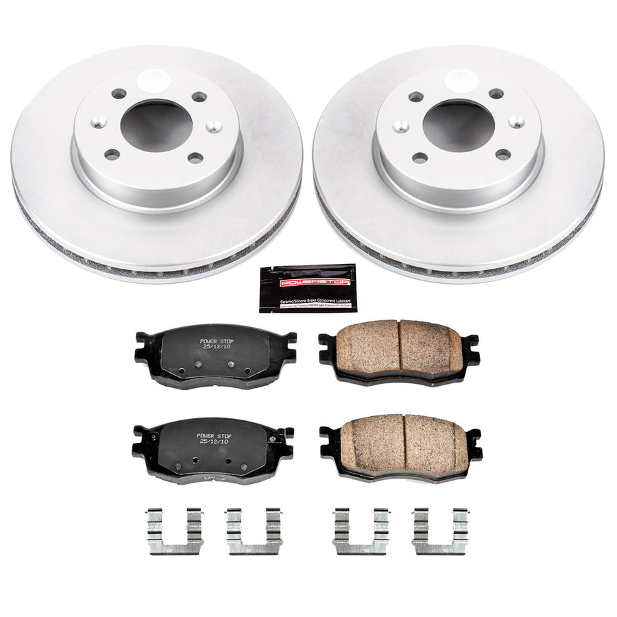 Power Stop CRK4652 Brake Rotor Coated & Ceramic Brake Pads- front For Hyundai Accent 2006-2011, Kia Rio 2006-2011, Kia Rio5 2006-2011 [Model Specific]