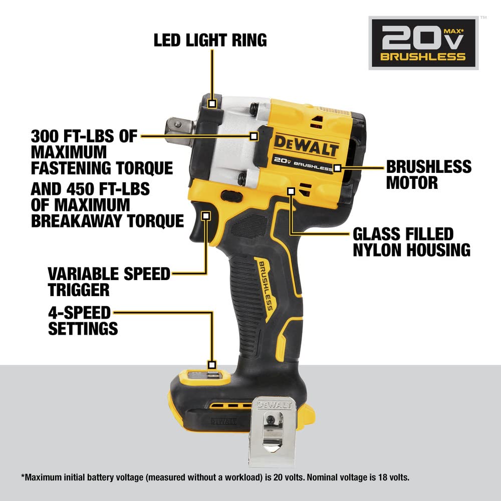 20V MAX* DEWALT ATOMIC 1/2 in. Cordless Impact Wrench with Detent Pin Anvil (Tool Only) (DCF922B)
