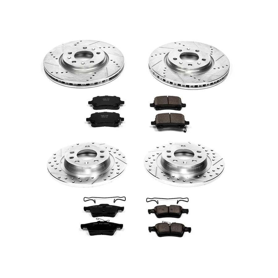 Power Stop K1434 Z23 Carbon Fiber Brake Pads Front and Rear with Drilled & Slotted Brake Rotors Kit For Pontiac Solstice 2006-2009, Saturn Sky 2007-2010 [Model Specific]