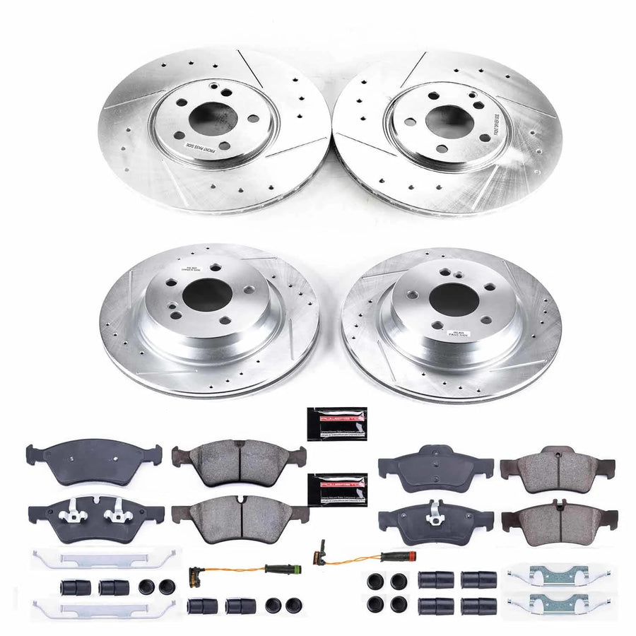 Power Stop K7761 Z23 Carbon Fiber Brake Pads Front and Rear with Drilled & Slotted Brake Rotors Kit For Mercedes-Benz E550 2007-2009 [Model Specific]