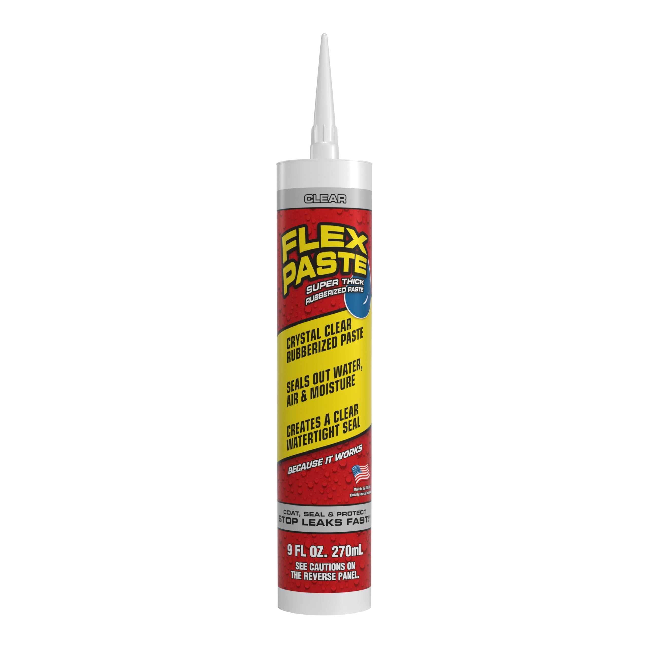 Flex Paste, Paintable Waterproof Putty, Spackle Sealant, Fill Gaps Cracks Holes - Block Out Water and Air - UV Resistant - Walls, Drywall, EPDM, Concrete, Roof, RV Repairs, Clear, Cartridge