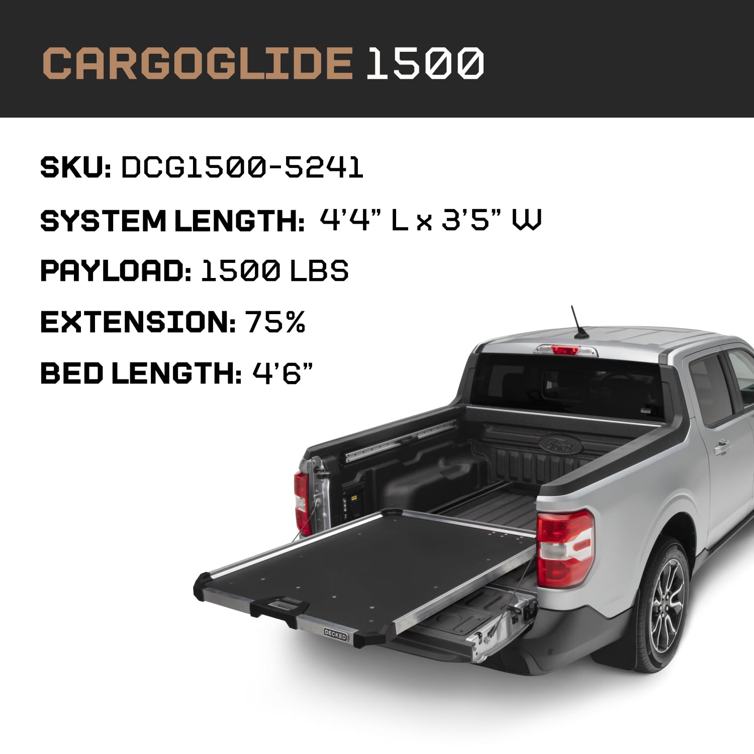 Truck Bed Slide CargoGlide – 1500 lb Capacity, 75% Extension – Heavy-Duty Pickup Cargo Slide for Easy Bed Access – Compatible with CargoGlide 1500/75% / 41" W / 52" L for Maverick