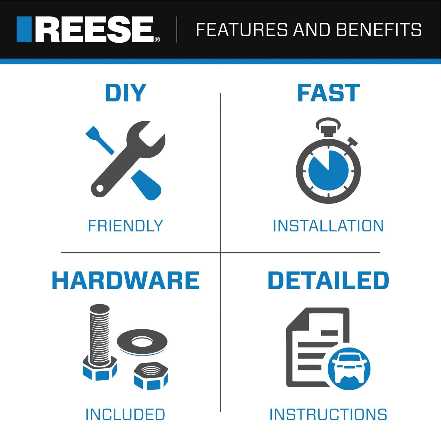 Tri-Ball Reese 7097800 Trailer Hitch Ball Mount, (1-7/8 Inch, 2 Inch, 2-5/16 Inch Trailer Hitch Balls), Fits 2-1/2 Inch Square Receiver, 18,000 lbs. Capacity, Premium Black