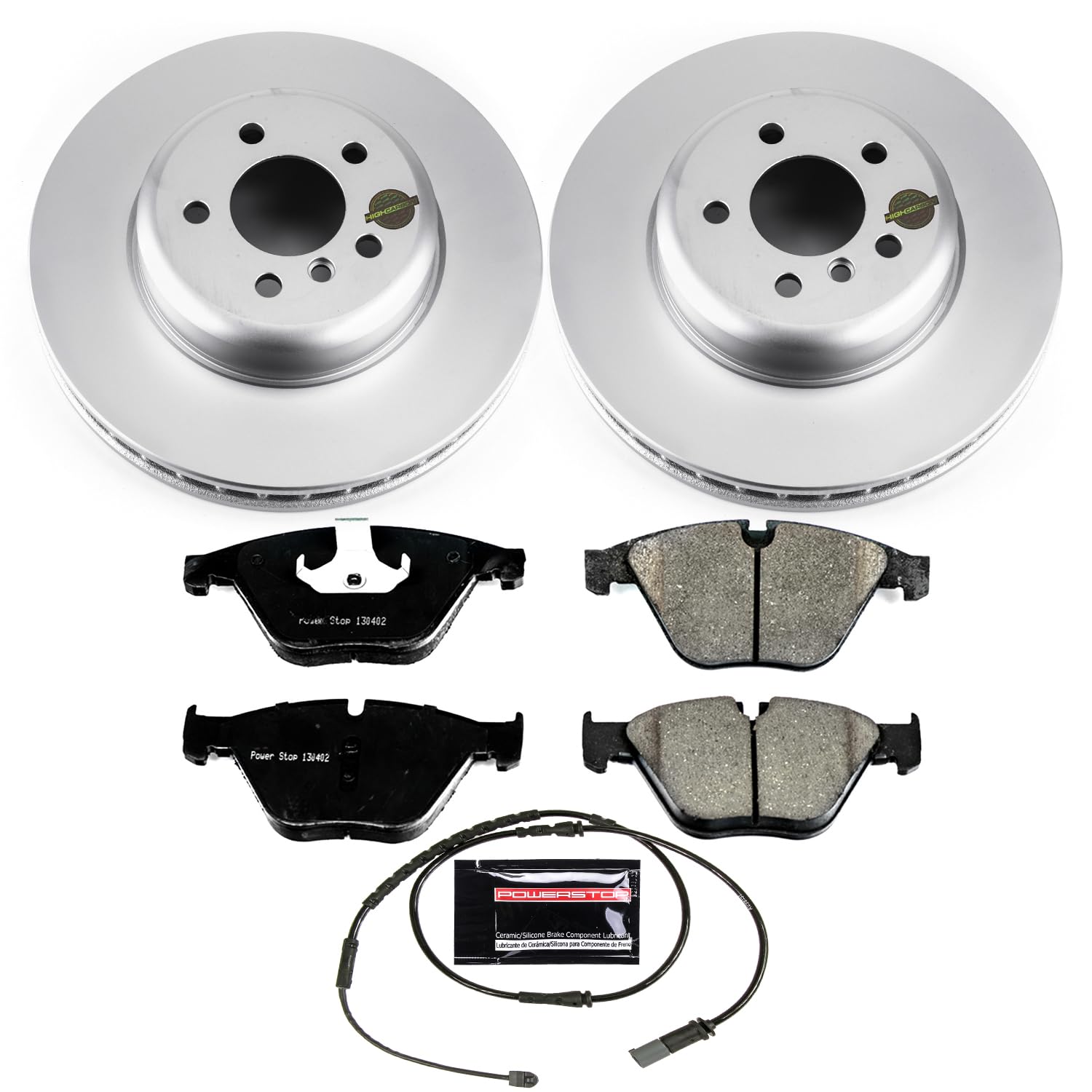 Power Stop Coated CRK6020 Rotor Front Brake Kit- Coated Brake Rotors & Z23 Carbon-Fiber Ceramic Brake Pads and 1 Front Sensor Wire