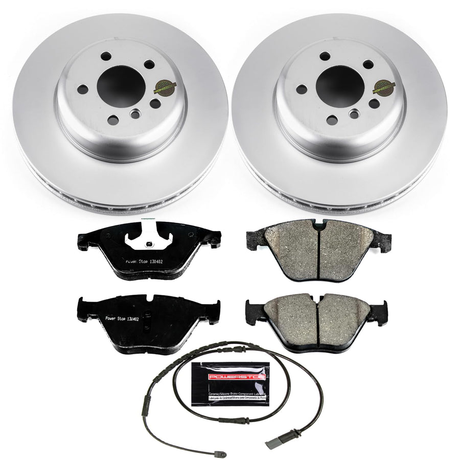 Power Stop Coated CRK6020 Rotor Front Brake Kit- Coated Brake Rotors & Z23 Carbon-Fiber Ceramic Brake Pads and 1 Front Sensor Wire