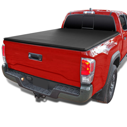 Soft Quad Fold Tonneau Cover Spec-D Tuning Compatible with 2016-2023 Toyota Tacoma Double Cab/Xtra Cab 72", 6FT Long Bed